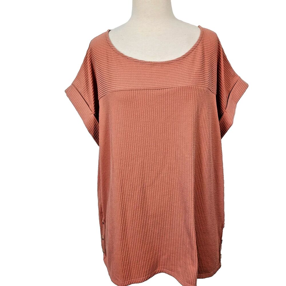 SET THE STAGE Womens Short Sleeve Pullover Top Plus Size 2X Ribbed Stretch Peach